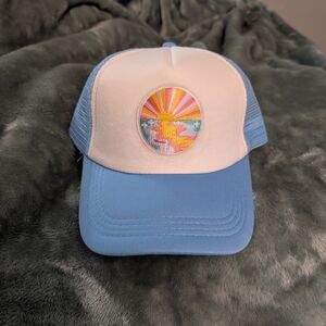 Blue and White Trucker Hat with Colorful Patch